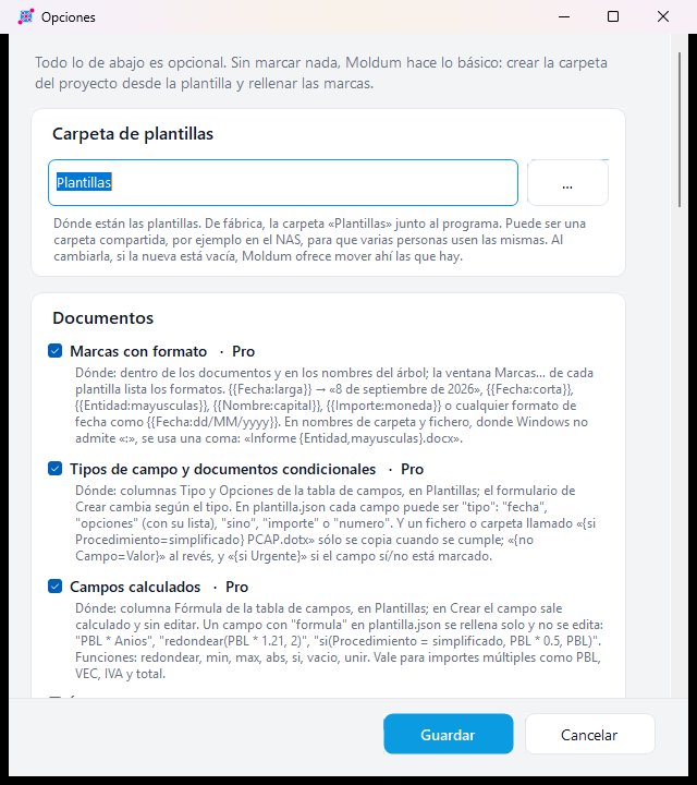 Options window